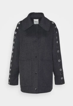 Sandro Oversize Double Face Coat With Eyelet - Halflange Jas - Gris Foncé -Dameskledingwinkel 13963862ff48403fb85fab9c95e3afa2