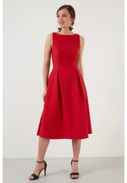 LELA Crew Neck Pleated Midi - Cocktailjurk - Red -Dameskledingwinkel d0c1788baa494de6905ad142d2aec6f7