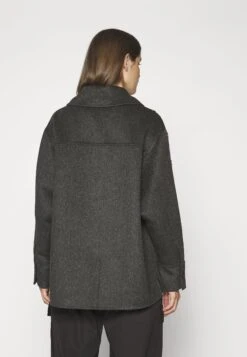 Sandro Oversize Double Face Coat With Eyelet - Halflange Jas - Gris Foncé -Dameskledingwinkel d8624e8f782446959d317fa3838013ec