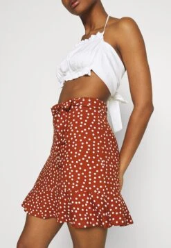 Even&Odd Mini Skirt With Volant - A-Lijn Rok - Brown/White -Dameskledingwinkel e6976c2221a14df492352e95834f3258